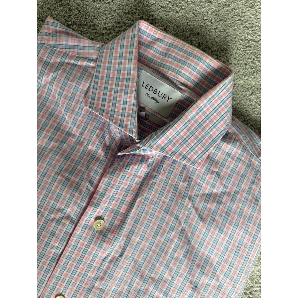 Ledbury Fine Shirting Slim Fit Pink & Blue Mens Dress‎ Shirt Size 16 1/2